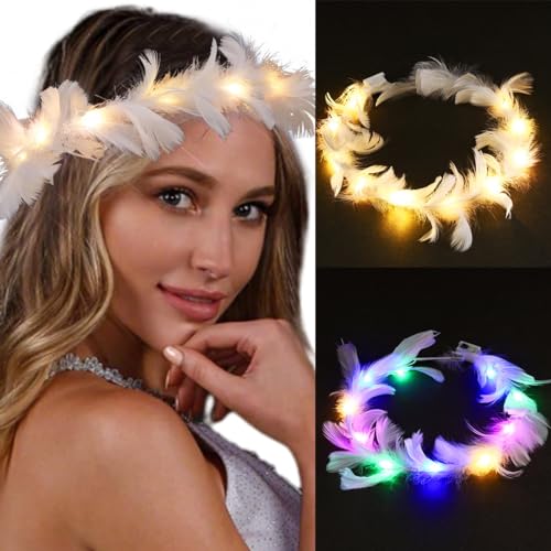 Zoestar LED-Feder-Stirnbänder, leuchtendes Stirnband, blinkend, leuchtend, Kopfschmuck, Festival, Party, Haarschmuck für Damen und Mädchen, 2 Stück von Zoestar