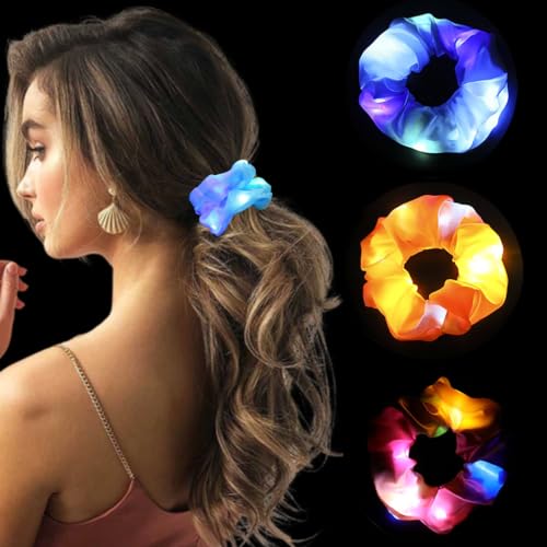 Zoestar LED-Haargummis, beleuchtet, elastisch, leuchtender Pferdeschwanz-Halter, leuchtend, Rave, Party-Haarschmuck für Frauen und Mädchen (3 Stück) (Stil 1) von Zoestar