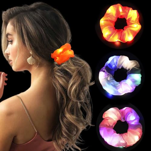 Zoestar LED-Haargummis, beleuchtet, elastisch, leuchtender Pferdeschwanz-Halter, leuchtend, Rave, Party-Haarschmuck für Frauen und Mädchen (3 Stück) (Stil 2) von Zoestar