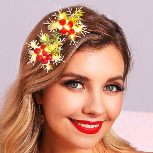 Zoestar Leuchtende Weihnachts-Haarspangen, rote Beeren, LED-Haarspange, Schneeflocke, Haarschmuck für Damen, 2 Stück von Zoestar