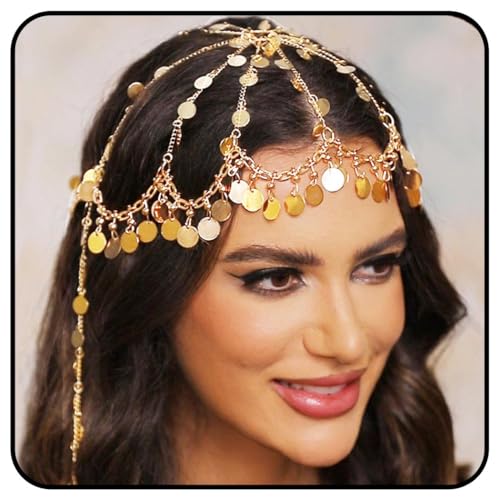 Zoestar Pailletten-Mesh-Kopfkette, goldfarben, 1920er-Jahre-Kopfschmuck, Kappe, brüllende 20er-Jahre, Haarschmuck für Damen von Zoestar