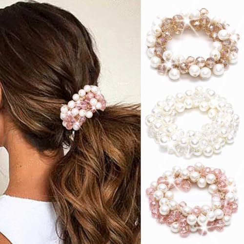 Zoestar Perlen-Haargummis mit Perlen, Glitzer, Strass, Pferdeschwanz-Halter, Haarschmuck für Frauen und Mädchen (3 Stück) von Zoestar