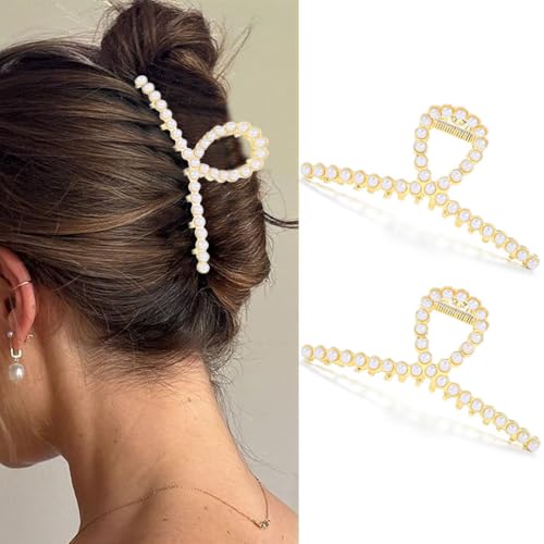 Zoestar Perlen-Haarklammern, goldfarben, Metall, Haarklammer, Perlen, Haarspangen, stilvolles Haar-Accessoire für Frauen, 2 Stück von Zoestar