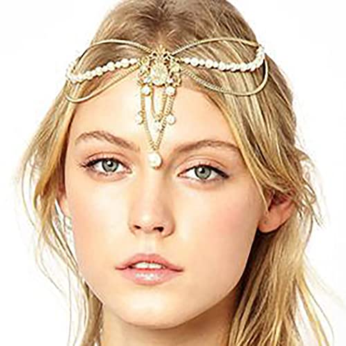 Zoestar Perlenkette, goldfarben, Brautschmuck, Boho-Haarschmuck, Hochzeit, Festival, Stirnband für Damen und Mädchen von Zoestar