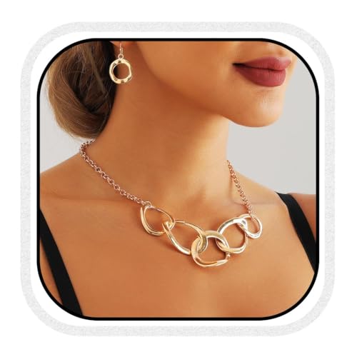 Zoestar Punk-Halsketten-Set, goldfarben, geometrische Halsketten und Ohrringe, modische Halskette für Damen, Einheitsgröße, /, Kein edelstein von Zoestar
