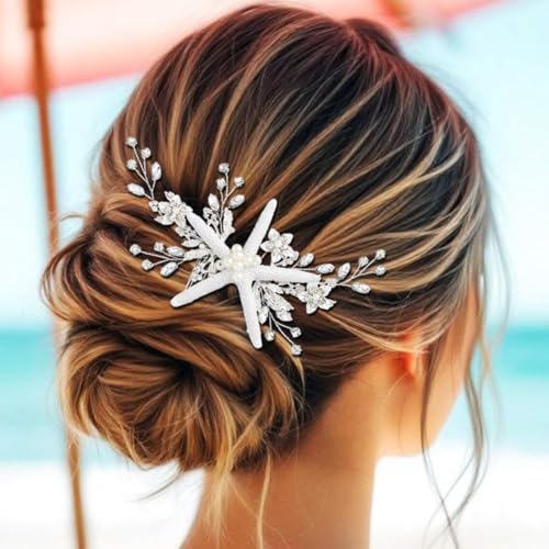 Zoestar Seestern Braut Hochzeit Haarkamm Silber Kristall Braut Kopfschmuck Perle Strand Hochzeit Haarschmuck für Frauen und Mädchen von Zoestar