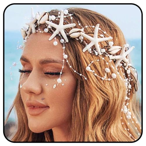 Zoestar Seestern Braut Hochzeit Stirnband Perle Braut Haar Rebe Muschel Kopfschmuck Strand Hochzeit Haarschmuck für Frauen von Zoestar