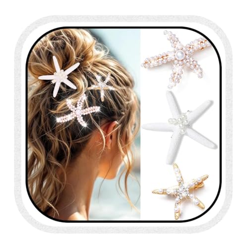 Zoestar Seestern-Haarspangen, goldene Seestern-Haarspangen, Perlen-Strand-Haarschmuck für Damen und Mädchen (3 Stück) von Zoestar