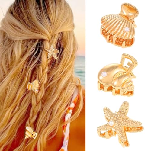 Zoestar Seestern Haarspangen Gold Kleine Metall Klaue Clips Mini Muschel Strand Haarschmuck für Frauen und Mädchen (3 Stück) von Zoestar