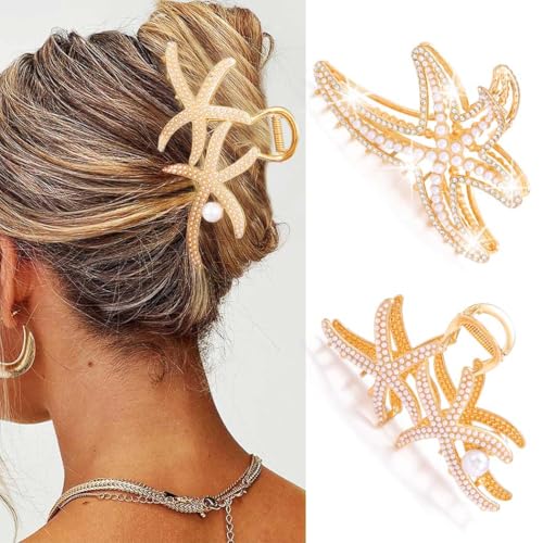 Zoestar Seestern Klaue Clips Gold Große Metall Haarspangen Strass Strand Haarschmuck für Frauen und Mädchen (2 Stück) von Zoestar