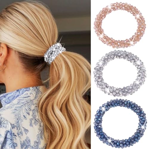 Zoestar Strass-Haargummis, elastisch, Pferdeschwanz-Halter, Kristall-Haarbänder, Perlen, Haargummis, Glitzer, Haarschmuck für Frauen und Mädchen (3 Stück) von Zoestar