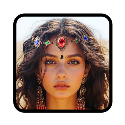 Zoestar Vintage Kopfkette Gold Kristall Kopfschmuck Barock Stirn Quaste Stirnband Halloween Festival Kostüm Haarschmuck für Frauen und Mädchen, Einheitsgröße, Metall von Zoestar