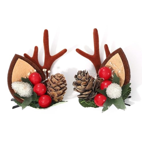 Zoestar Weihnachts-Haarspangen, Rentiergeweih, Weihnachts-Haarnadeln, Beeren-Haarspangen, Party-Kostüm, Kopfschmuck, Haarschmuck für Damen (A, Einheitsgröße) von Zoestar