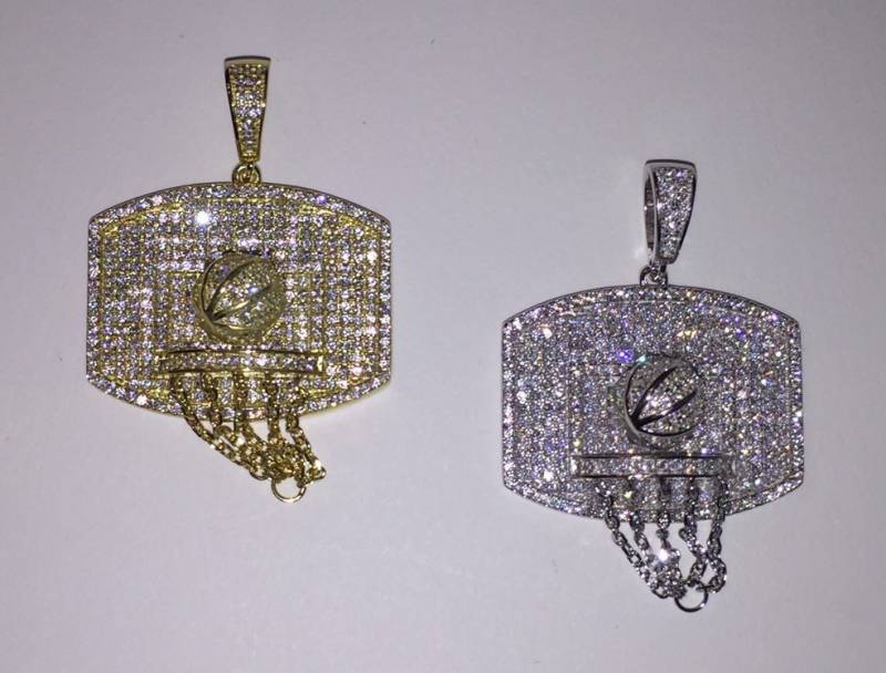 Iced Out Basketball Hoop Anhänger Sterling Silber, Künstliche Diamanten von ZoeysJewelryBoxLLC