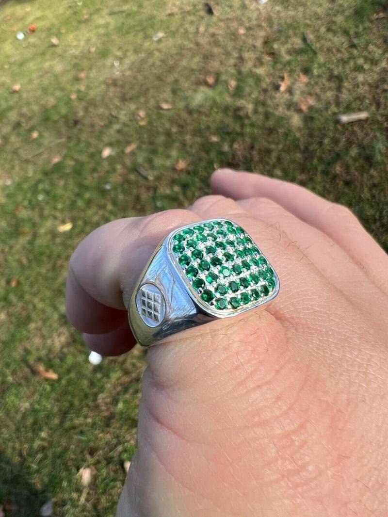 Echter Massiver 925 Sterling Silber Icy Green Smaragd Quadrat Cluster Ring Größe 7-13 von ZoeysJewelryBoxLLC