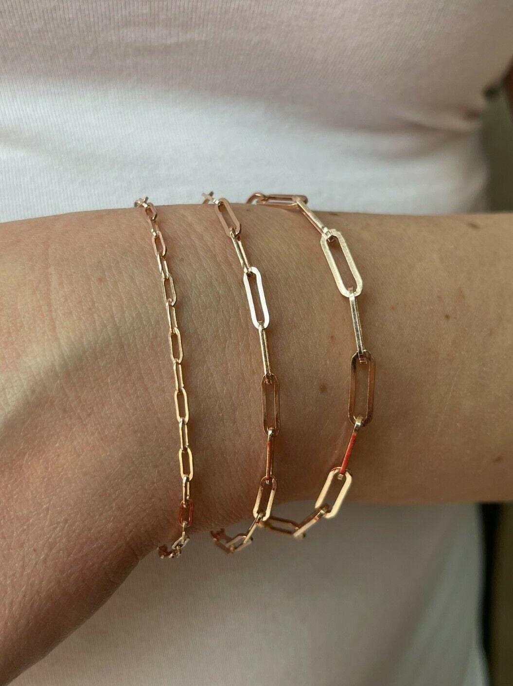 Frauen Rose Gold Über Echt Solid 925 Sterling Silber Rolo Paper Clip Armbänder 2, 5mm-4mm, 6 "-8" von ZoeysJewelryBoxLLC