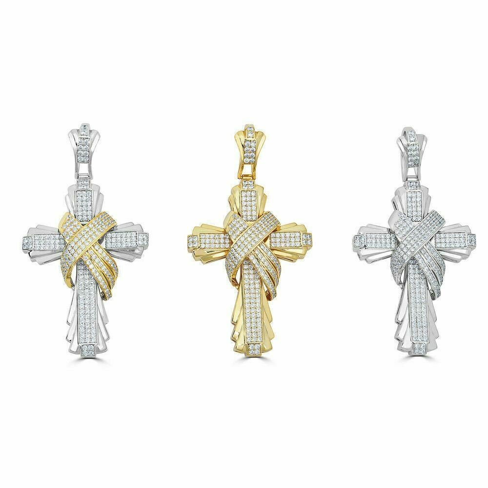 Große Schwere Iced Out Kreuz Anhänger Für Herren, Massiv 925 Sterling Silber in Rhodium, 14K Gold Oder Bicolor Finish von ZoeysJewelryBoxLLC