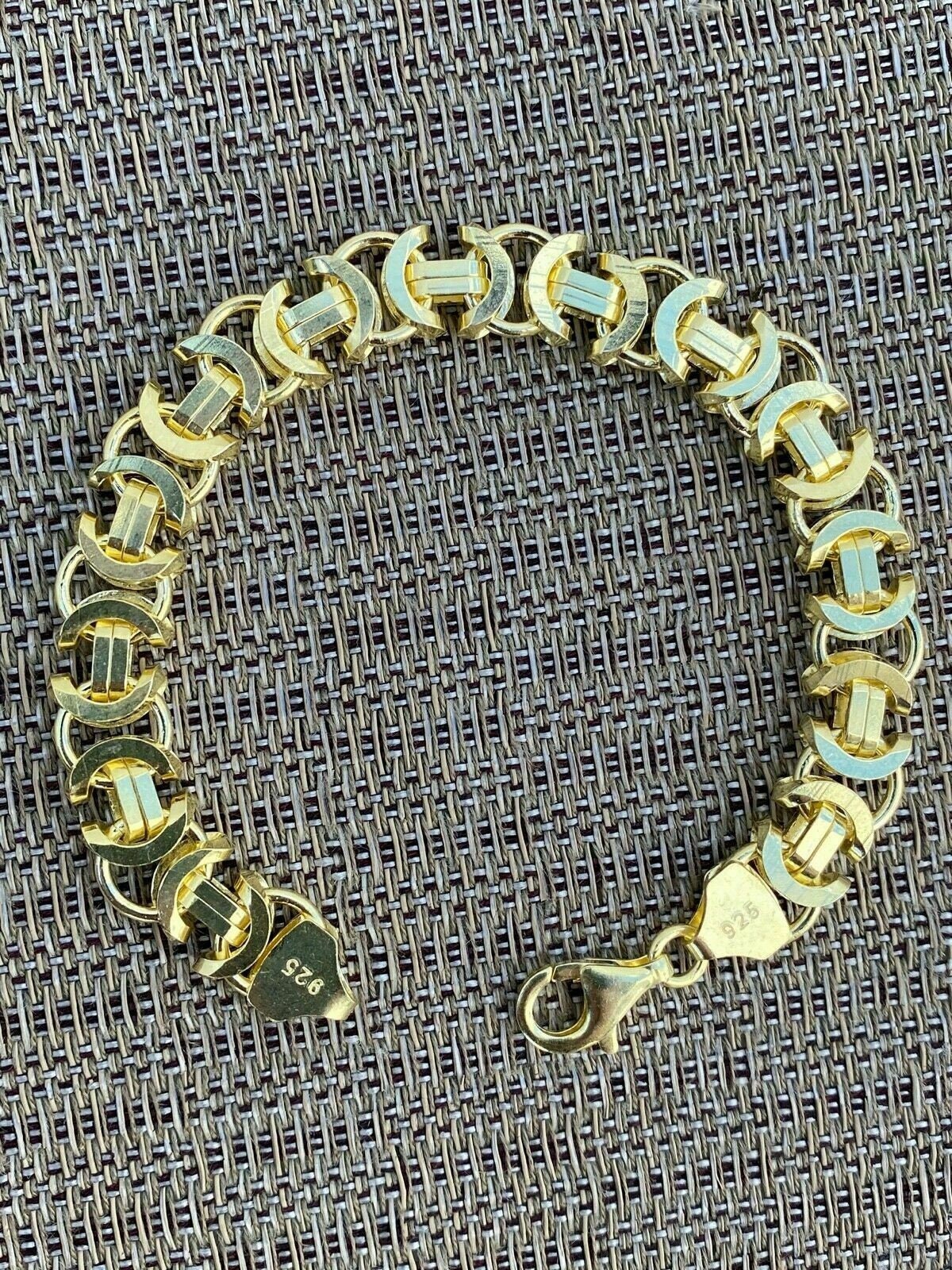 Herren 14K Gold Vermeil Über Echt Massiv 925 Sterling Silber Handgefertigte Byzantiner Tigerauge Link Armband 8 "Länge, 39 Gramm ....br31 von ZoeysJewelryBoxLLC