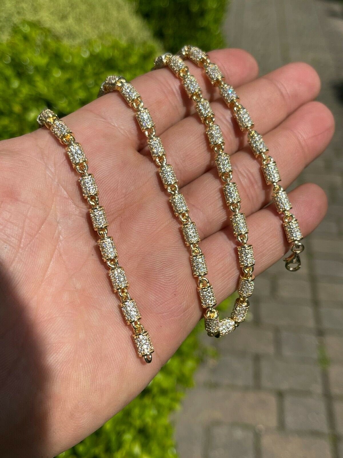 Herren 4mm 14K Gold Über Massivem 925 Sterling Silber Super Iced Out Diamant Handgefertigte Fass-Gliederkette 18", 20", 22", 24" & 68" Längen von ZoeysJewelryBoxLLC