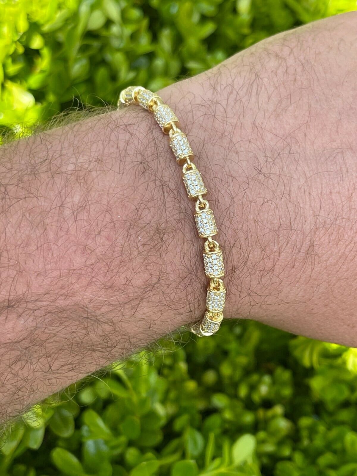 Herren 4mm 14K Gold Über Massivem 925 Sterlingsilber Super Iced Out Diamant Handgefertigtes Barrel Link Armband in Den Längen 7 "Und 8"" von ZoeysJewelryBoxLLC