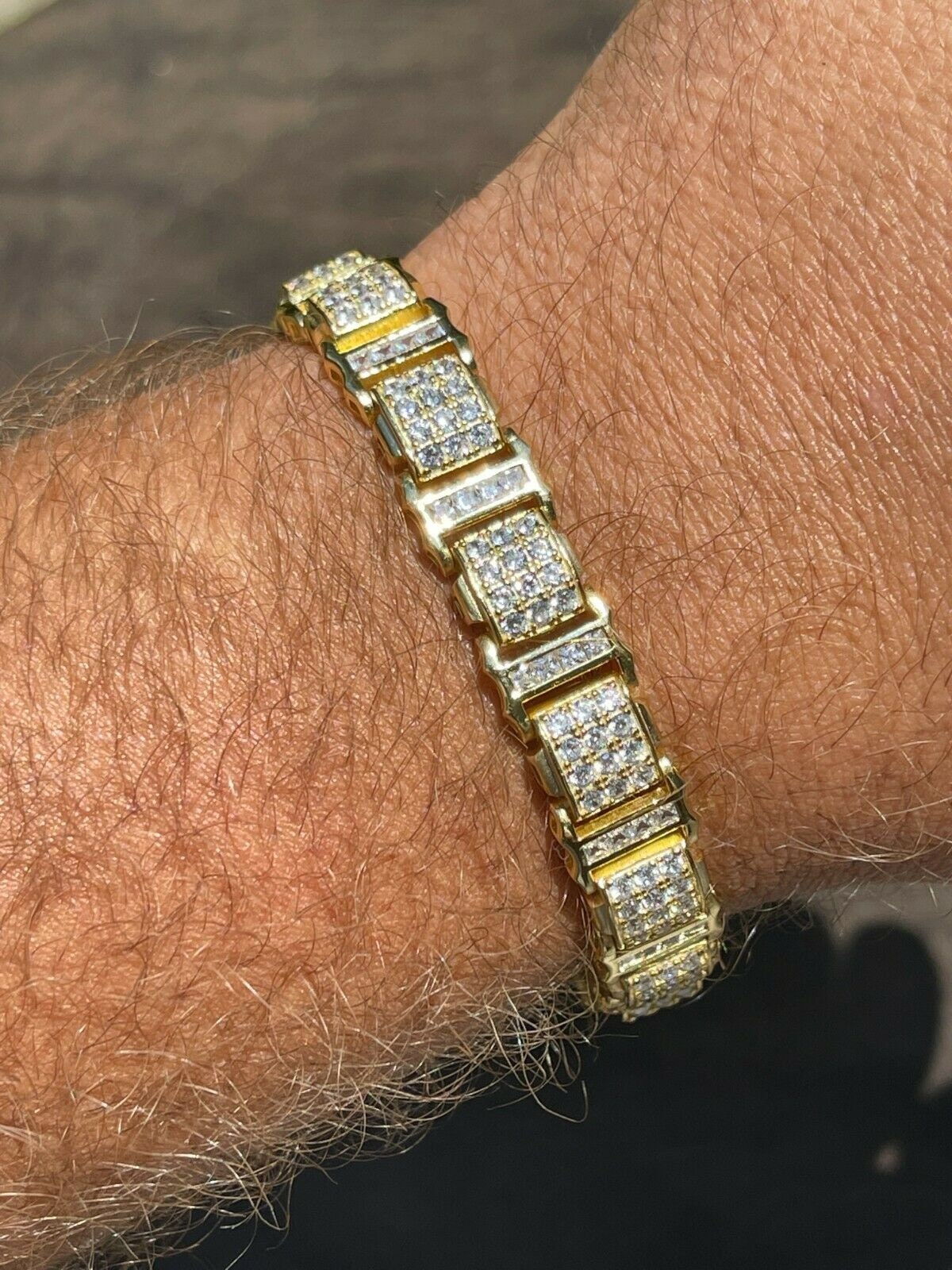 Herren Custom Made 11mm Armband 14K Gold Über 925 Silber Simulierte Diamanten, 7, 5 "Oder 8, 5" Länge Erhältlich von ZoeysJewelryBoxLLC