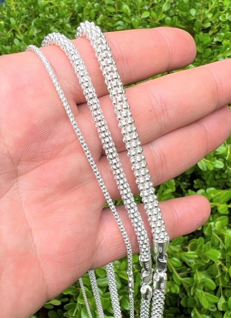 Herren Damen Echt Massiv 925 Sterling Silber Popcorn Mesh Coreana Funkeln Halskette Kette 2mm, 4mm, 6mm Dicke Und 14 "Bis 30" Längen von ZoeysJewelryBoxLLC