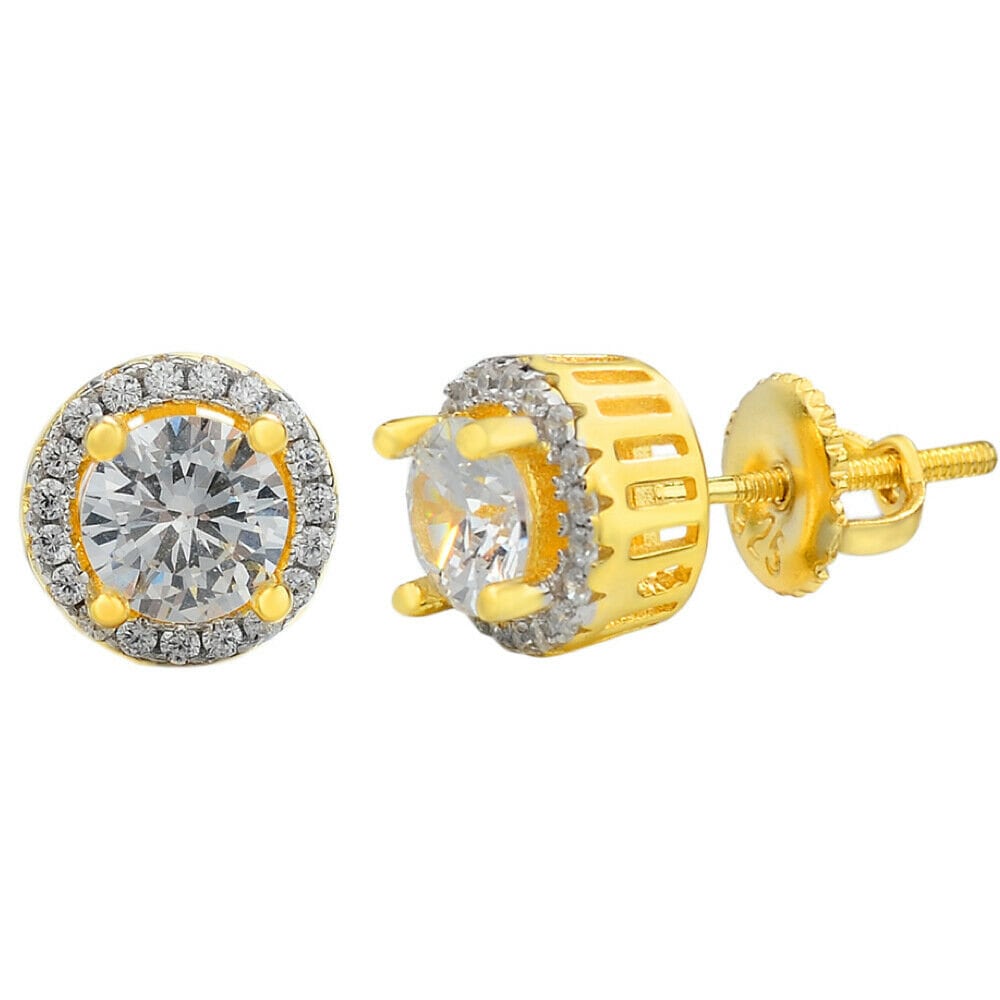 Herren Damen Moissanite Iced Out Runde 8mm Bolzen Screwback Ohrringe 14K Gold Finish Über 925 Sterling Silber, Besteht Diamant-Tester von ZoeysJewelryBoxLLC