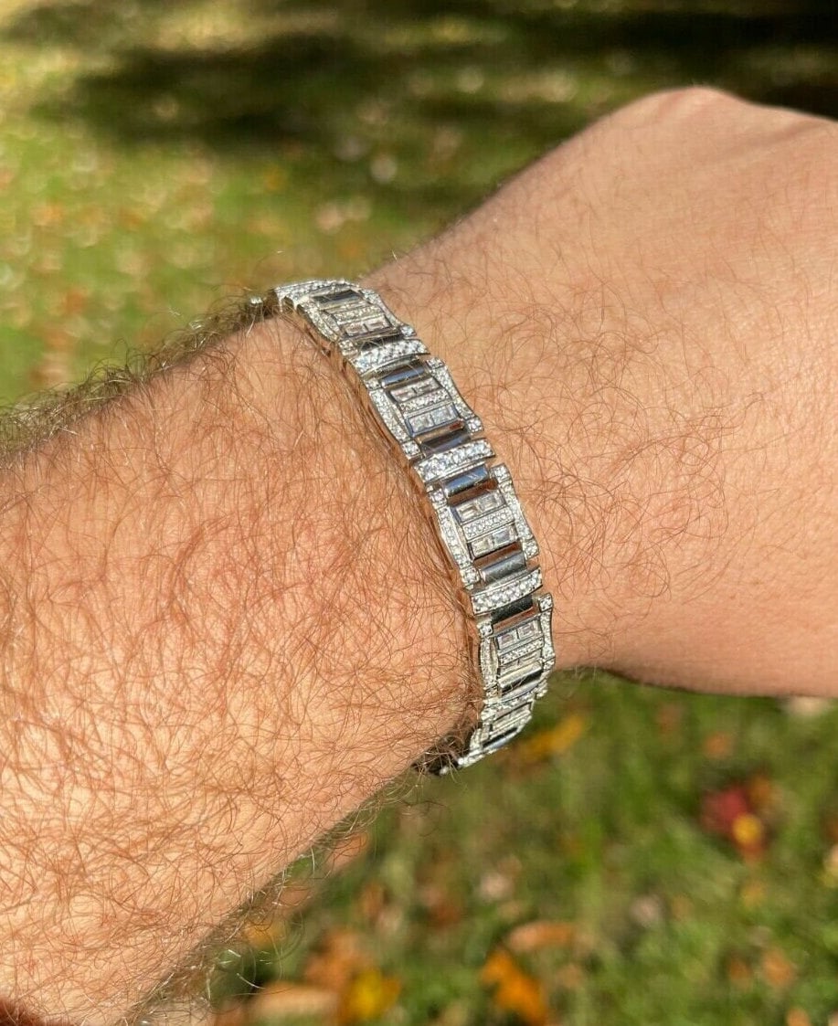 Herren Einzigartige Custom Made Iced Out 11.5mm Baguette 14K Gold Vermeil Über Solid 925 Sterling Silber Armband Erhältlich in 7 "Oder 8, 5" Längen von ZoeysJewelryBoxLLC