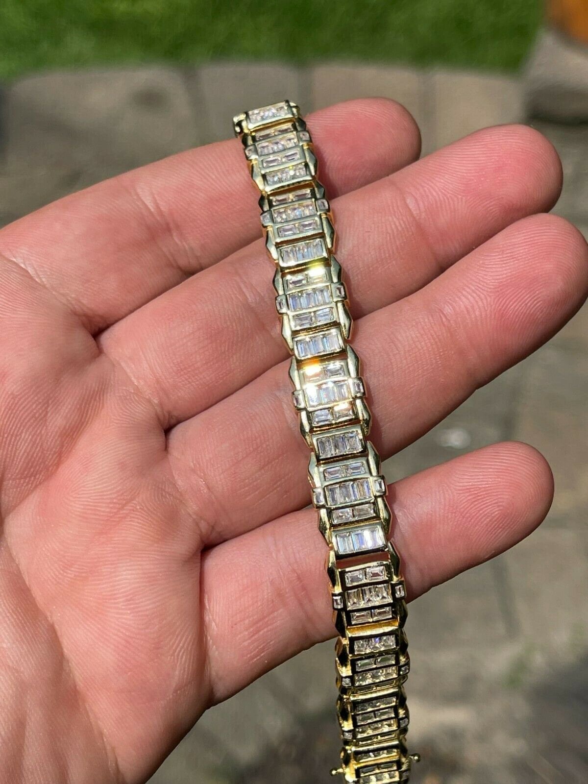 Herren Einzigartige Custom Made Iced Out Baguette 14K Gold Vermeil Über Solid 925 Sterling Silber 11mm Armband Erhältlich in Den Längen 7 "Oder 8, 5" von ZoeysJewelryBoxLLC