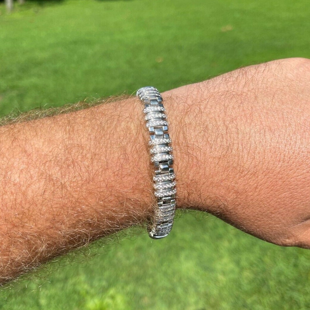 Herren Einzigartiges, Maßgefertigtes Iced Out Massiv 925 Sterlingsilber 11.5mm Schweres Armband Erhältlich in Den Längen 7 "Oder 8, 5" von ZoeysJewelryBoxLLC