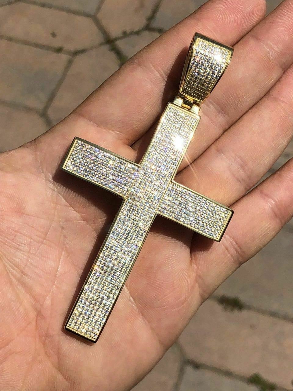 Herren Große 7Ct. Moissanite 4 "Kreuz Anhänger Super Iced Out 14K Gold Vermeil Über Massiv 925 Sterling Silber, Besteht Diamant-Tester" von ZoeysJewelryBoxLLC