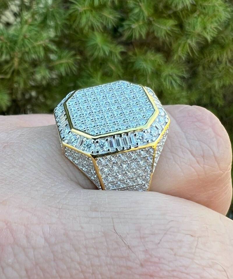 Herren Iced Out Moissanite Achteck Hip Hop Cluster Pinky Ring Gold Vermeil Auf 925 Sterling Silber Größen 6 -13 von ZoeysJewelryBoxLLC