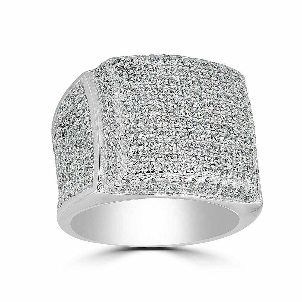 Herren Iced Out Moissanite Quadrat Hip Hop Rapper Pinky Ring Massiv 925 Sterlingsilber Größen 7 Bis 13, Passes Diamond Tester ....r-M-5 von ZoeysJewelryBoxLLC