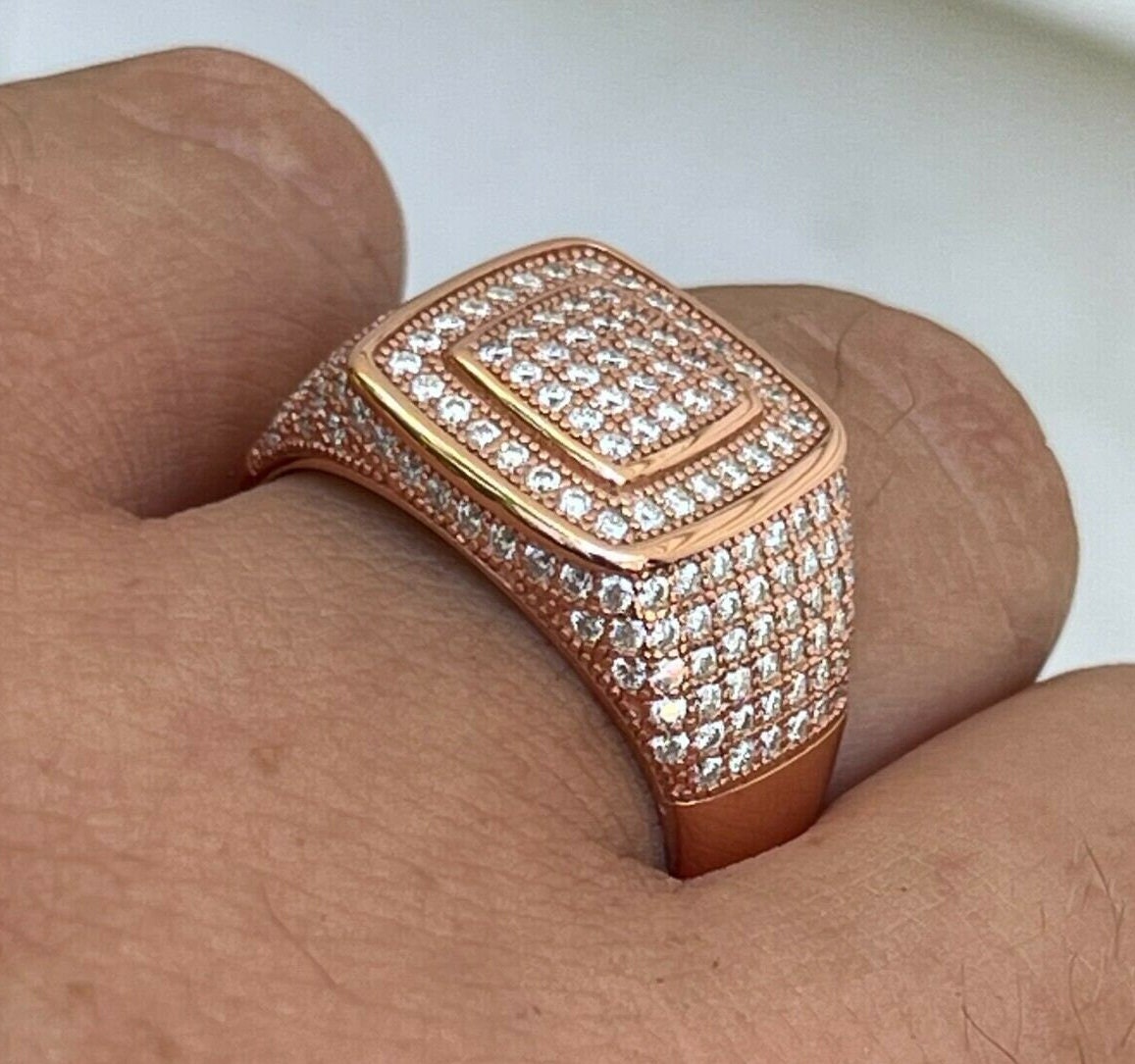 Herren Iced Out Moissanite Quadrat Statement Pinky Ring Rosegold Über Massivem 925 Sterlingsilber, Größen 6-13, Bestätigung von ZoeysJewelryBoxLLC