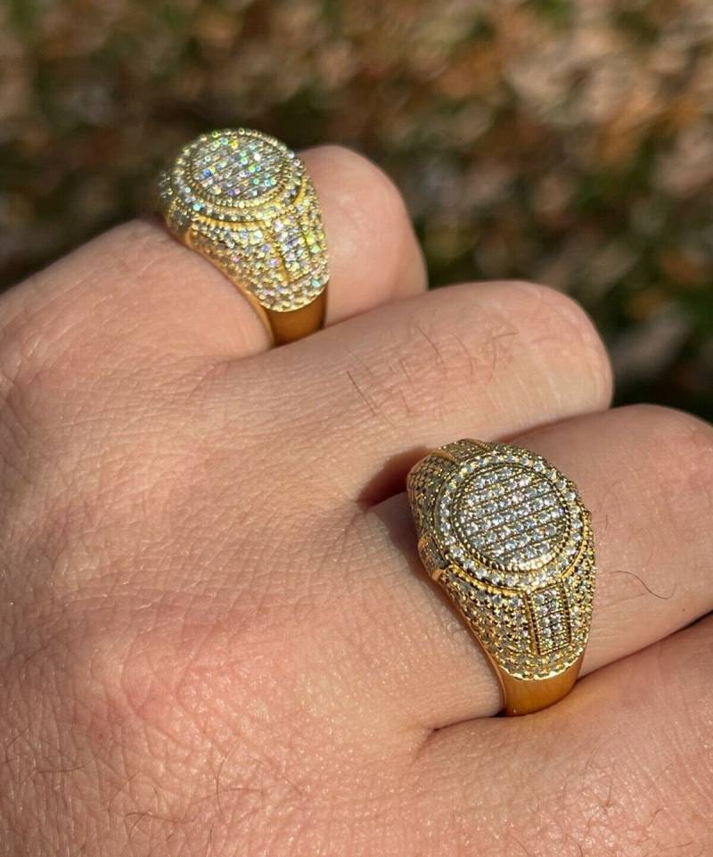 Herren Iced Out Moissanite Runder Hip Hop Cluster Pinky Ring Gold Vermeil Auf 925 Sterling Silber Größen 6 -13, Passes Diamond Tester..r-M-50 von ZoeysJewelryBoxLLC