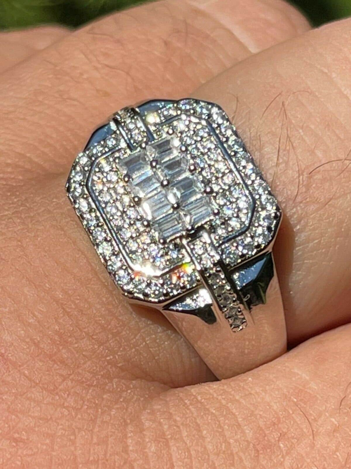 Herren Massiv 925 Sterling Silber Achteckiger Pinky Ring Iced Out Baguette Simulierter Diamant Hip Hop Größen 6 Bis 13 Erhältlich von ZoeysJewelryBoxLLC