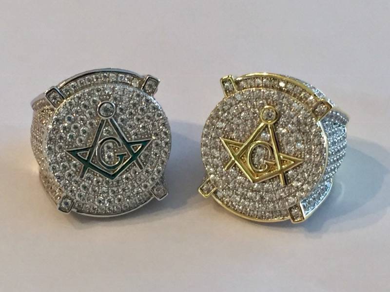 Freimaurer Masonic Ring Massiv Sterling Silber, Cz Simulierte Diamanten von ZoeysJewelryBoxLLC