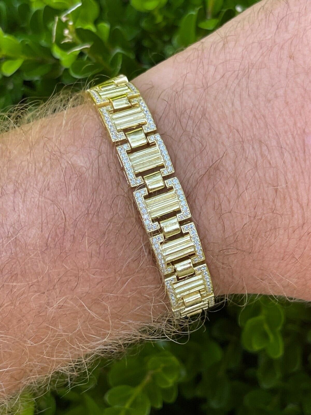 Maßgeschneidertes 12mm Armband Für Männer 14K Gold Finish Über Massive 925 Sterling Silber Simulierte Diamanten, 7, 5 "Oder 8, 5" Längen Verfügbar von ZoeysJewelryBoxLLC