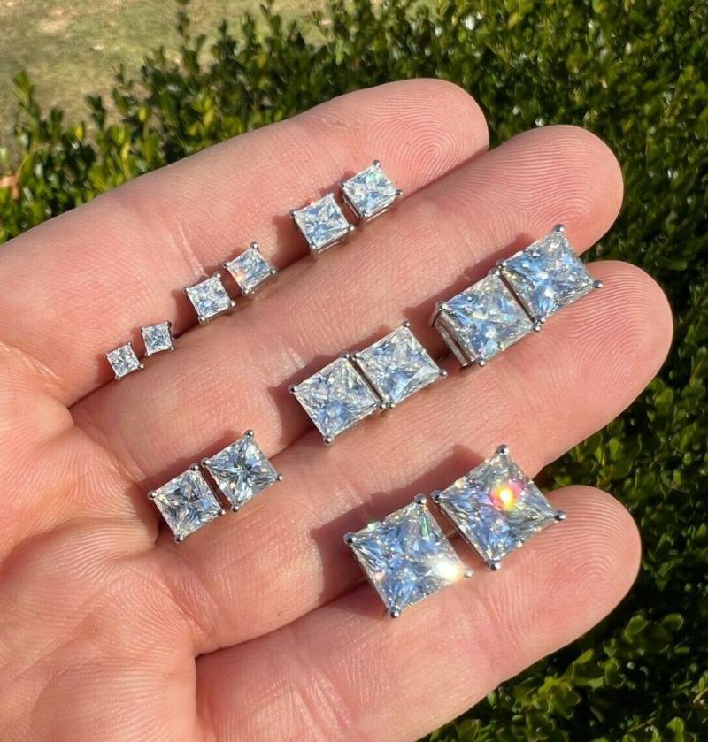Moissanite Iced Out Square Princess Cut Screwback Ohrringe Massiv 925 Sterling Silber, Passes Diamanttester 3-9 Mm Größen von ZoeysJewelryBoxLLC