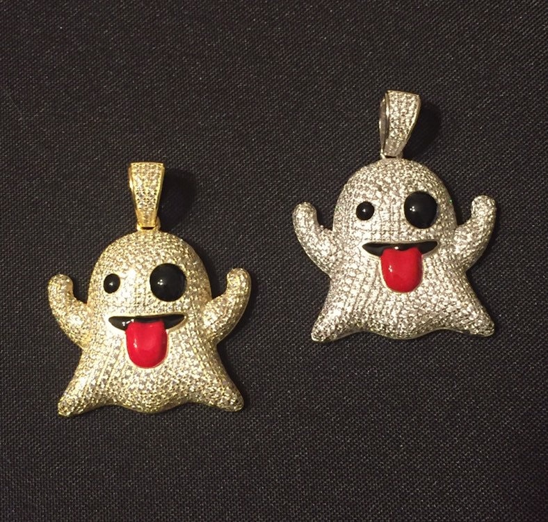 Iced Out Ghost Emoji Anhänger Sterling Silber Cz Künstliche Diamanten von ZoeysJewelryBoxLLC