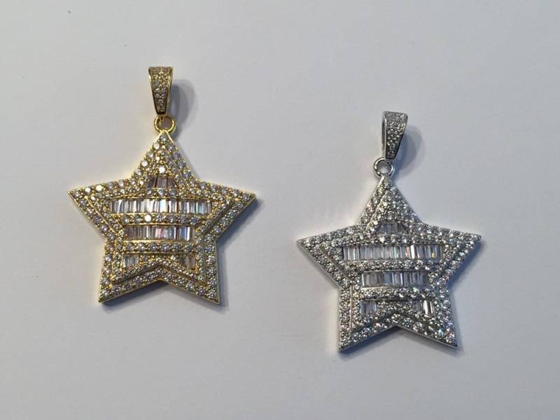 Geeister Baguette Stern Anhänger Massiver Sterling Silber Hip Hop Schmuck von ZoeysJewelryBoxLLC