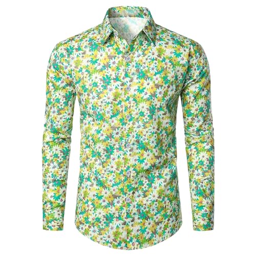 Zofedap Floral Hemd Herren Langarm Slim Fit Casual Stehkragen Hemden Lustige Blumenmuster Langarmhemd Bunt Langarmshirt von Zofedap