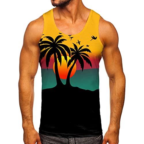 Zofedap Gym Tank Top Herren Hawaii Hemd Männer Sport Ärmelloses Shirts Fitness Muscleshirt Achselshirts Muskelshirt Trainingsshirt Tanktop Trägershirt Funktionsshirt Kompressionsshirt Herren Ärmellos von Zofedap