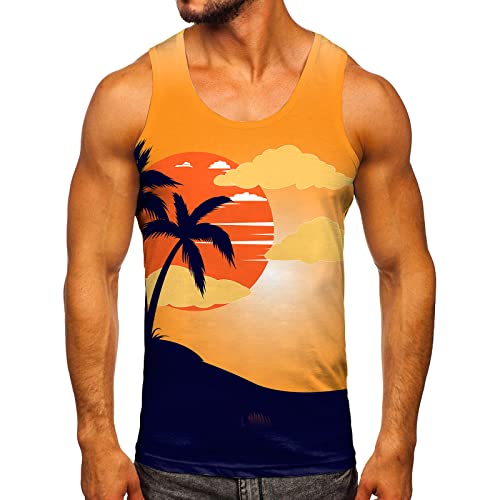 Zofedap Gym Tank Top Herren Hawaii Hemd Männer Sport Ärmelloses Shirts Fitness Muscleshirt Achselshirts Muskelshirt Trainingsshirt Tanktop Trägershirt Funktionsshirt Kompressionsshirt Herren Ärmellos von Zofedap