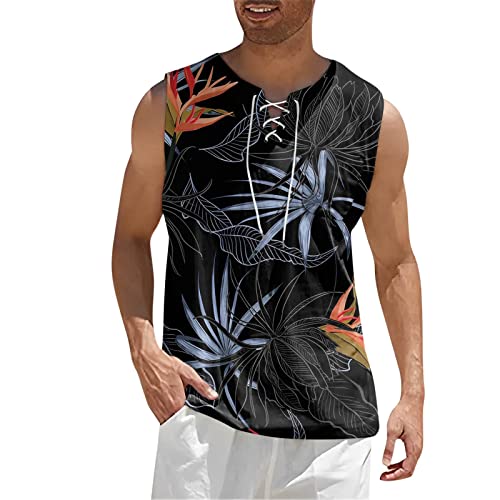 Zofedap Hawaii Tank Top Herren Leinen Ärmelloses Shirts Fitness Muscleshirt Muskelshirt Achselshirts Trägershirt Funktionsshirt Laufshirt Unterhemd Trainingsshirt Tanktop von Zofedap