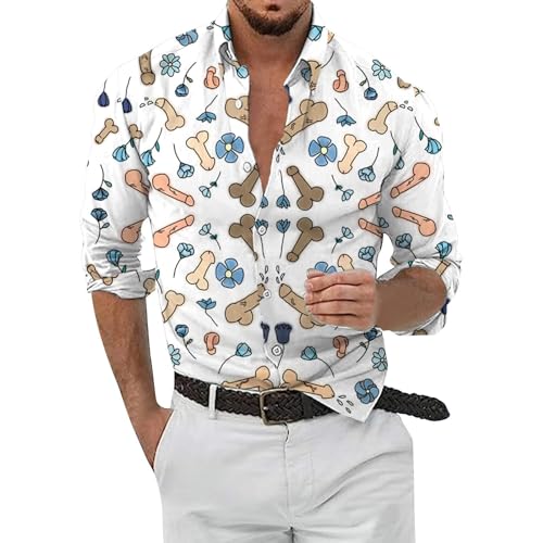 Zofedap Hemd Herren Langarm Slim Fit Bügelfrei Bunt Stehkragen Hemden Lustige mit 3D Bedruckte Herz Langarmhemd Langarmshirt von Zofedap