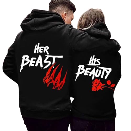 Zofedap Her Beast ＆ His Beauty Partner Pullover Hoodie Pärchen Kapuzenpullover für Herren und Damen Couple Liebe Sweatshirt Beide 18 von Zofedap