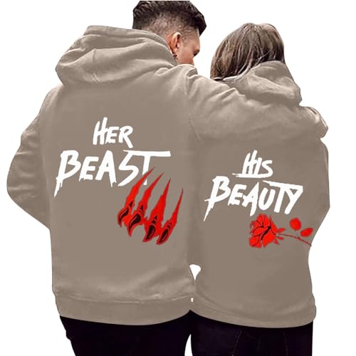 Zofedap Her Beast ＆ His Beauty Partner Pullover Hoodie Pärchen Kapuzenpullover für Herren und Damen Couple Liebe Sweatshirt Beide 31 von Zofedap