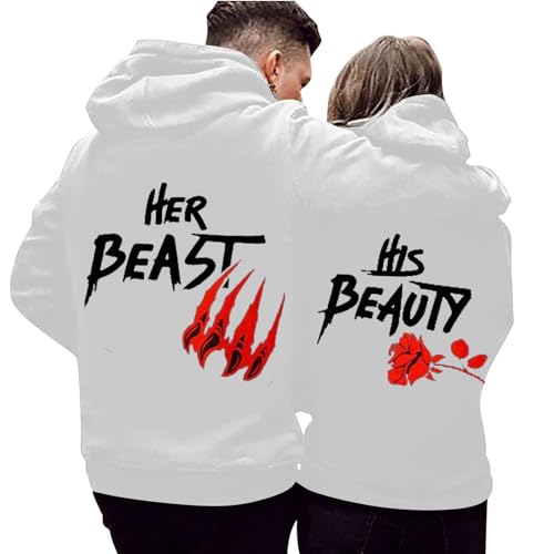 Zofedap Her Beast ＆ His Beauty Partner Pullover Hoodie Pärchen Kapuzenpullover für Herren und Damen Couple Liebe Sweatshirt Beide 42 von Zofedap