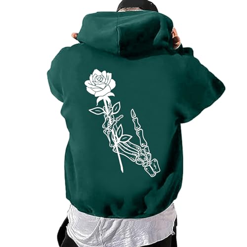 Zofedap Hoodie Herren Beidseitig Bedrucken Kapuzenpullover Männer Y2K Kapuzenpulli mit Backprint Blumen Streetwear Sweatjacke Sweatshirt Langarmshirt Frühling Herbst Winter von Zofedap